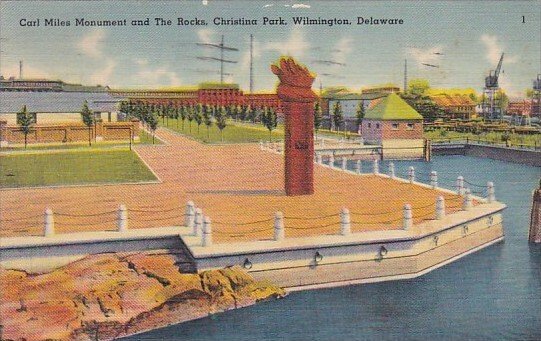 Delaware Wilmington Carl Miles Monument and The Rocks Christina Park 1940