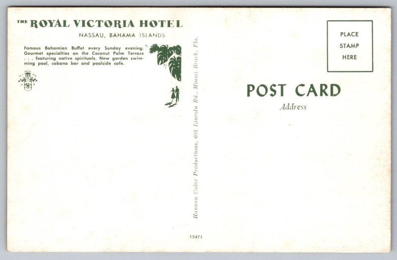 Royal Victoria Hotel Nassau Bahama Islands Restaurant Lobster Vintage Postcard 