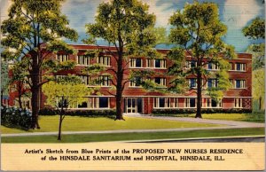 Linen Postcard Nurses Residence at Hinsdale Sanitarium and Hospital in Illinois