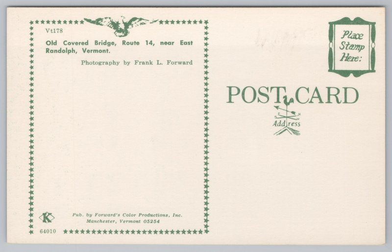 Bridge~Old Covered Bridge East Randolph Vermont~Vintage Postcard