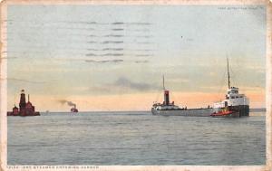 Ore Steamer Entering Harbor Freighter Ship 191 