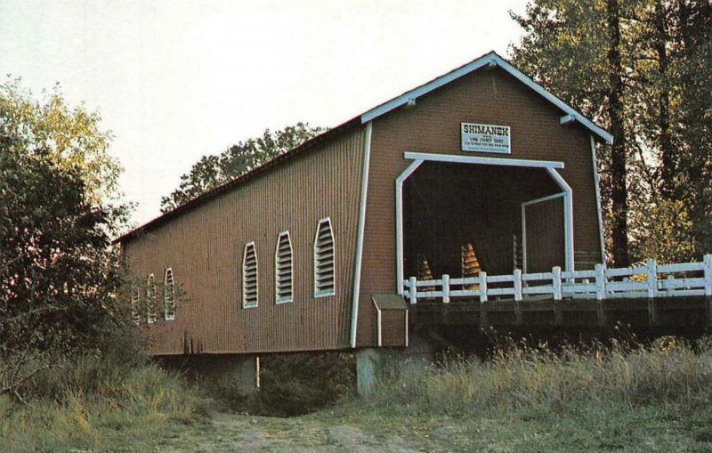 SHIMENAK COVERED BRIDGE Thomas Creek, Linn Co, Oregon c1950s Vintage Postcard