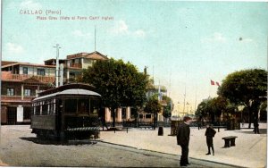 Postcard Peru Callao Plaza Grau Vista at Ferro Carril Ingles Streetcar ~1910 M73