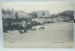 Lifeboat Launching from the Beach Worthing Sussex Vintage Detailed Postcard 1906