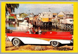 Ford Advertising~Touring America  50'S CONVERTIBLE CAR~Dock  1990 4X6 Postcard