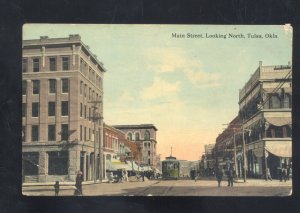 TULSA OKLAHOMA DOWNTOWN MAIN STREET SCENE TROLLEY CAR VINTAGE POSTCARD 1913