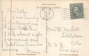HIGH SCHOOL RATON NEW MEXICO HAND COLORED POSTCARD 1923