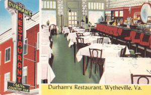 C57/ Wytheville Virginia Postcard Chrome Durham's Restaurant Interior