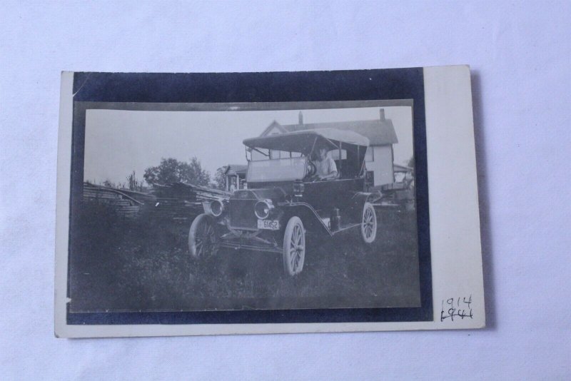 1914 Unused Photo Postcard Black & White Ford Jalopy Farmhouse Background