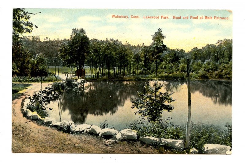 CT - Waterbury. Lakewood Park, Road, Pond, Main Entrance