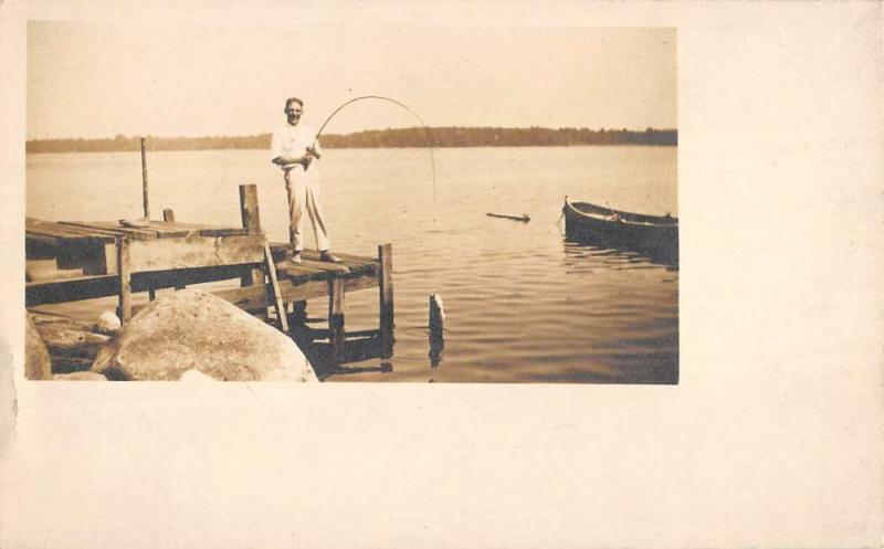Lake Hopatcong New Jersey Fishing Waterfront Real Photo Antique Postcard K80181