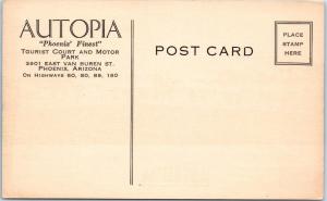 PHOENIX, AZ Arizona    AUTOPIA  MOTOR  HOTEL  c1940s  Roadside   Postcard