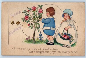 1938 Easter Gladness Children Picking Roses Flowers Williamsfield OH Postcard