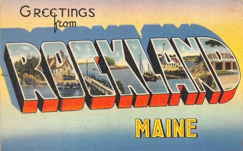 Maine ME   ROCKLAND LARGE LETTER LINEN Greetings   1945 Tichnor Postcard