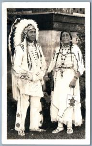 INDIAN CHIEF w/ SQUAW ANTIQUE REAL PHOTO POSTCARD RPPC