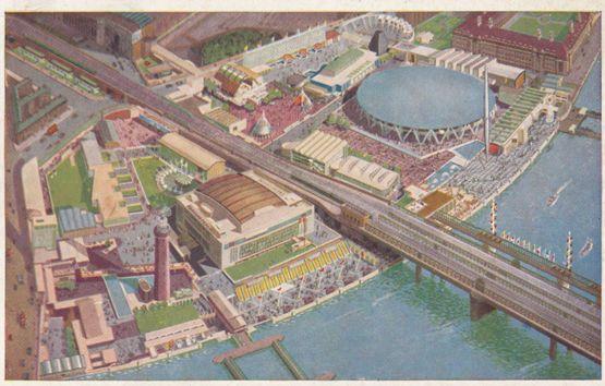 South Bank Exhibition From The Air 1950s Aerial London Artist Drawing Postcard