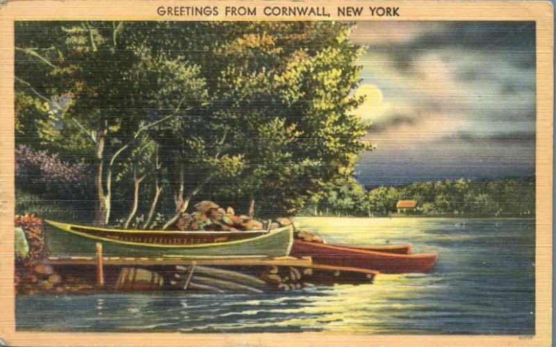 Greetings from Cornwall NY, New York - Lake and Canoes - Linen