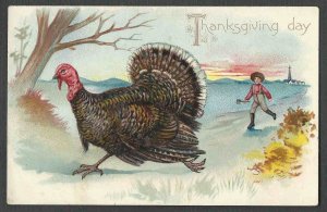 Post Card THANKSGIVING GREETING W/TURKEY EMBOSSED MINT