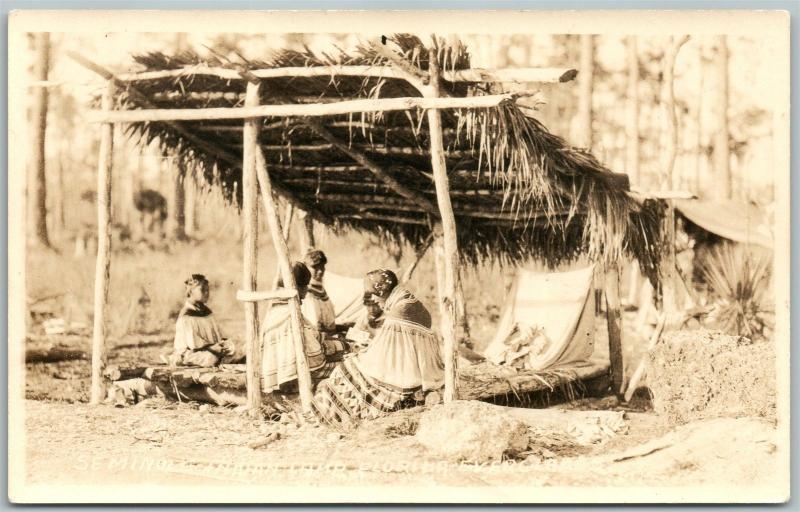 SEMINOLE INDIAN CAMP FLORIDA EVERGLADES VINTAGE REAL PHOTO POSTCARD RPPC 