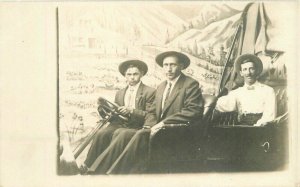 Automobile Studio Prop men in Vehicle C-1910 RPPC Photo Postcard 20-14334