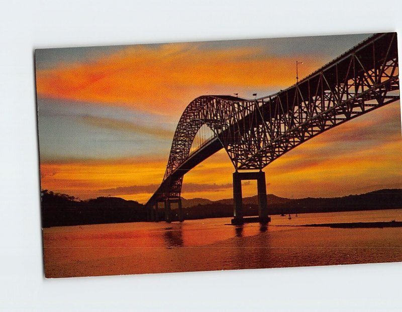 Postcard Beautiful Sunset Behind Thatcher Ferry Bridge Panama Canal Panama
