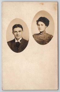 RPPC Handsome Young Man And Woman Dui Oval Portrait Postcard P26