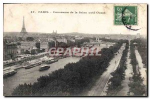 Postcard Old Paris Panorama of the Seine west coast Eiffel Tower