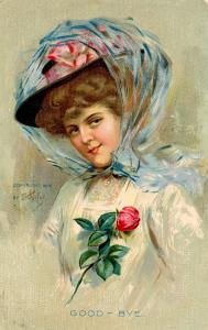 Fashion - Lady With Fancy Hat, Good-Bye.   Artist: E.H.Kiefer