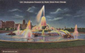 Illinois Chicago Buckingham Fountain In Grant Park At Night Curteich