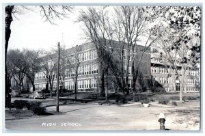 1959 High School Building Cars Scene Sheldon Iowa IA RPPC Photo Vintage Postcard