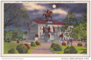 Virginia Richmond State Capitol and Washington Statue At Night