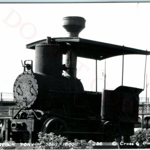 c1950 First Steam Locomotive 1862 Oregon Pony RPPC Real Photo Postcard Train A50