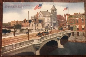 1910s East Fox Street Bridge AURORA Illinois City Hall View Horse & Buggy