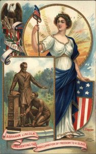 C Chapman Abraham Lincoln Monument Slavery Lady Liberty c1910 Postcard