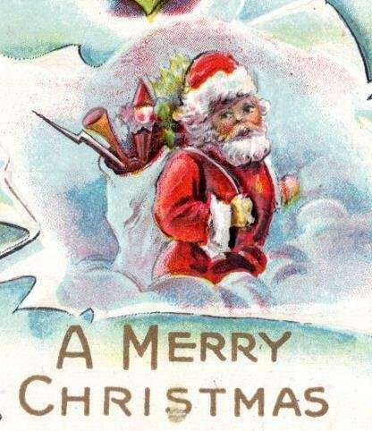 1910's CHILDREN UNWRAP SANTA CLAUS MERRY CHRISTMAS EMBOSSED ANTIQUE POSTCARD 