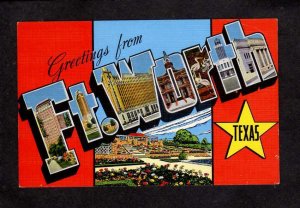 TX Greetings From Ft Fort Worth Texas Large Letter Linen Postcard