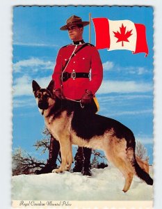 Postcard Royal Canadian Mounted Police with Dog & Flag of Canada