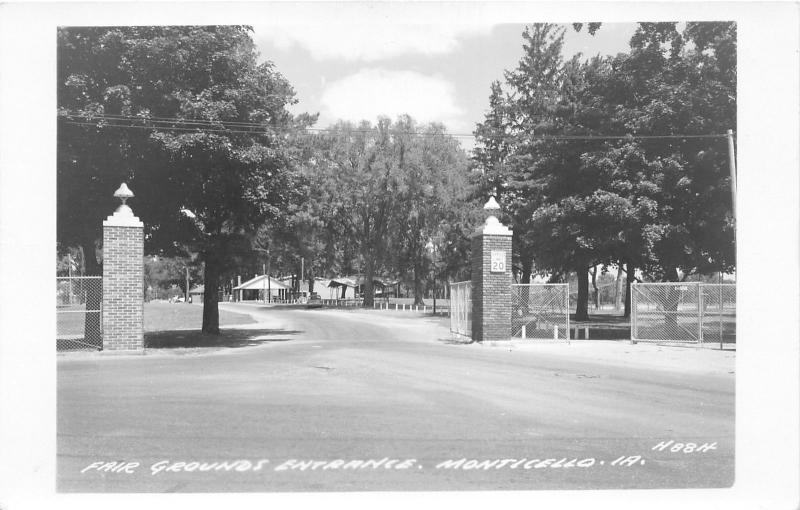 Monticello Iowa Fair Grounds Entrance~Pavilions in Distance~Opened Gates~RPPC