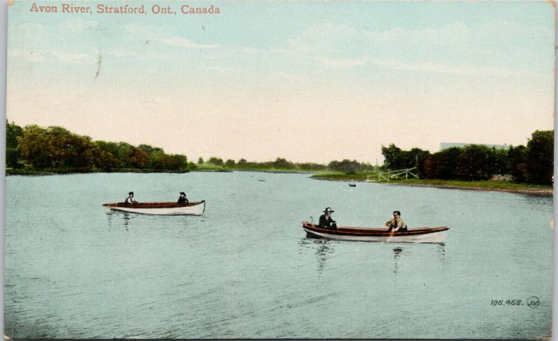 Avon River Stratford Ontario Boats c1912 Chelsey ONT & RPO Cancel Postcard H1