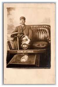 c1910 RPPC Man Smoking Cigar Studio Car H A McCallister St Louis Missouri