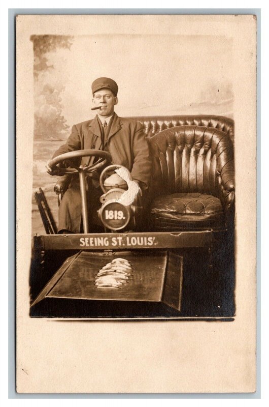 c1910 RPPC Man Smoking Cigar Studio Car H A McCallister St Louis Missouri