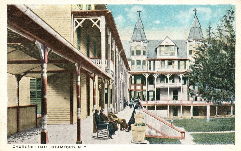 Vintage Postcard Real Photo Churchhill Hall Stamford New York Hallway E.L. Pub.