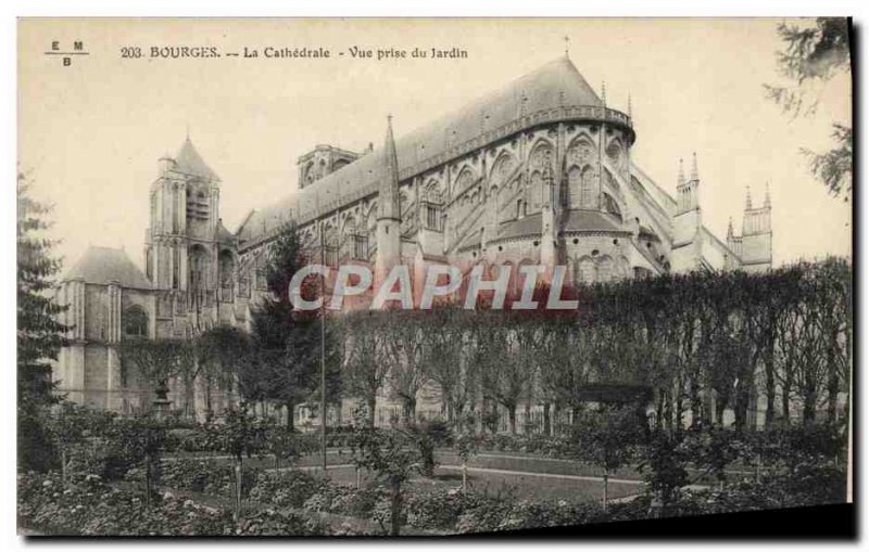 Old Postcard Bourges The Cathedral View from the garden