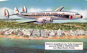 Eastern Airlines Super C Constellation Plane Flight Miami Florida 1955 postcard