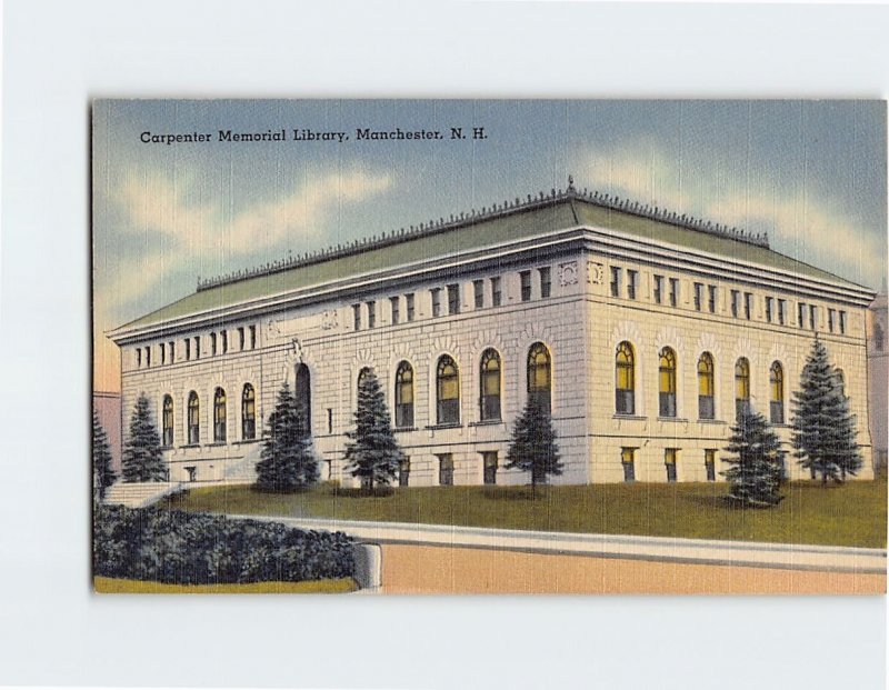 Postcard Carpenter Memorial Library, Manchester, New Hampshire