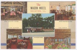 The Wagon Wheel Restaurant Interior Multi View Rockton Illinois linen postcard