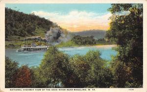 Wheeling West Virignia 1920s Postcard National Highway View Ohio River Steamboat