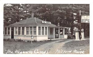 Milford ME The Wigwam Camps Gas Pumps? RPPC Real Photo Postcard