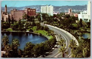 Vtg Los Angeles California CA Lake Willshire Boulevard MacArthur Park Postcard