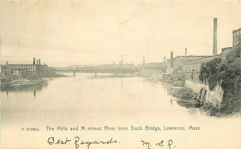 Massachusetts Lawrence Mills Merrimac River Duck Bridge 1907 Postcard 22-3529